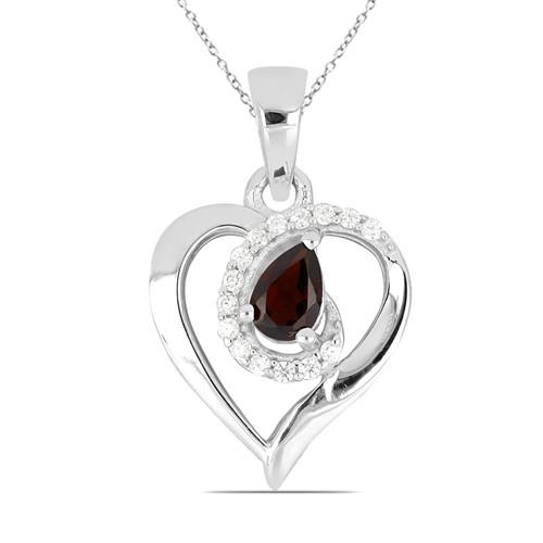 BUY NATURAL GARNET GEMSTONE CLASSIC PENDANT IN STERLING SILVER